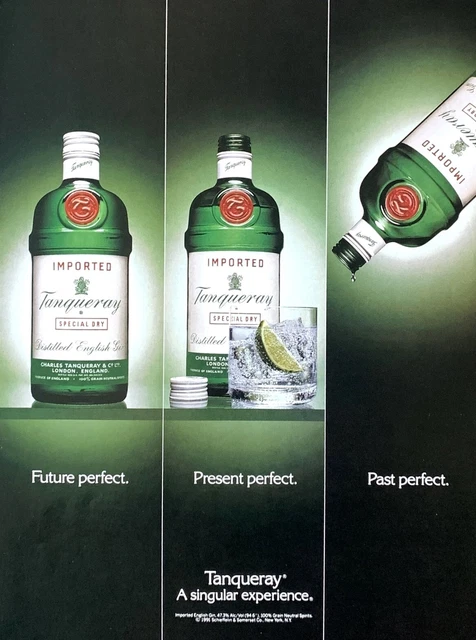 1991 TANQUERAY GIN Future Present & Past Perfect Vintage Original PRINT AD