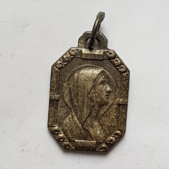 Broche Ancienne Médaille Religieuse Sainte Thérèse - Couleur Argent Et Bleu, Bon état
