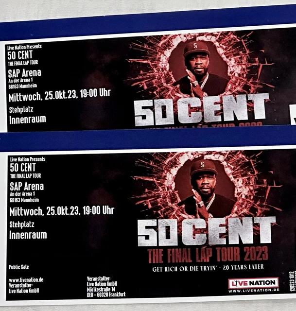 2x 50 CENT Mannheim Stehplatz Innenraum SAP Arena 25.10.23 Karten Tickets