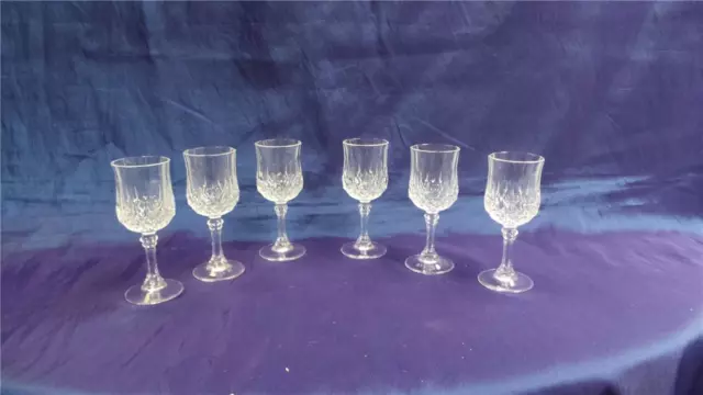 STUNNING 24% LEAD CRYSTAL LIQUEUR GLASSES X 6 LONGCHAMPS CRISTAL d'ARQUES FRANCE