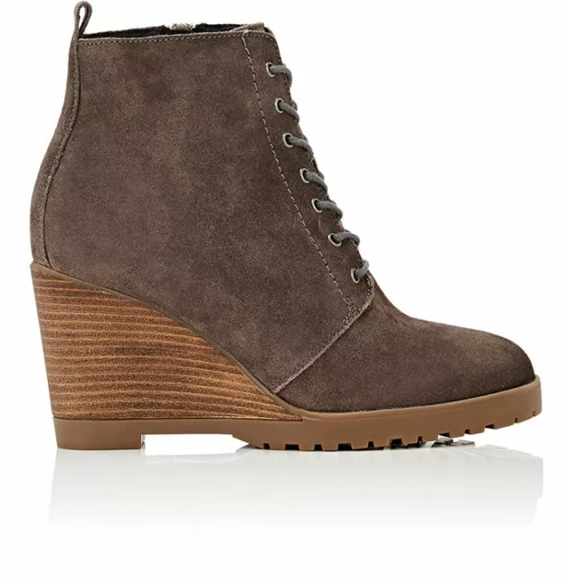 BARNEYS NEW YORK SIZE 8 (39) NEW $395 Grey Suede Lace and Zip Up Booties Boots 2