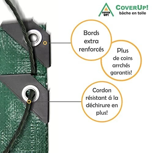 CoverUp! bâche 2 x 3 m [120 g/m2] & Corde de 12 m, bâche de Protection avec des 2