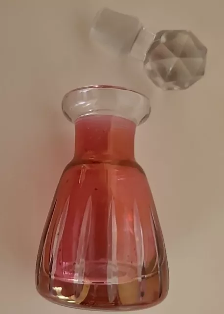 Überfallglas Flacon, mit Stöpsel Vintage,  rot.