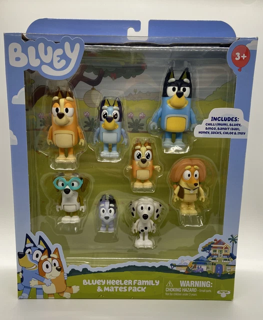 BLUEY HEELER FAMILY Mates Pack 8 Figures Chilli Bandit Honey Socks
