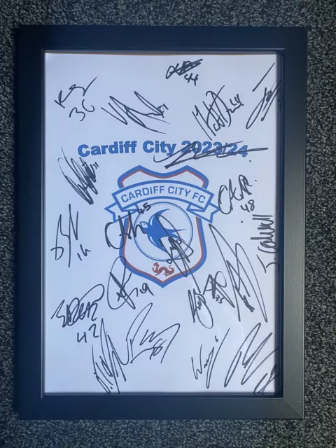 Cardiff City FC 2023/24 Season Hand Signed Framed A4 Autograph Sheet,Etete