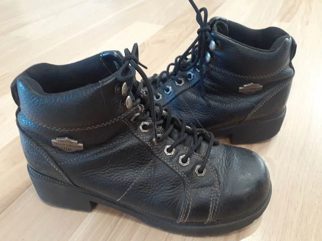 VINTAGE Harley Davidson Black Leather Combat Boots Lace Size 7.5 steel toe