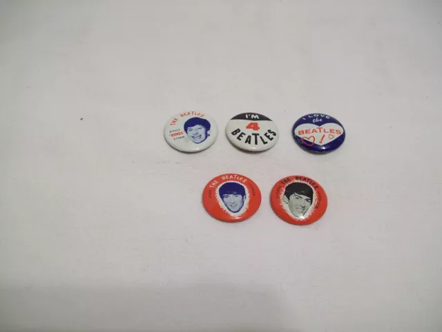 Lot of 5 Vintage The Beatles Miniature Pins Pinbacks about 15/16" across
