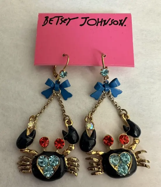 CUTE Betsey Johnson Blue Crab Rhinestone Heart Dangling Earrings NWT - Nordstrom