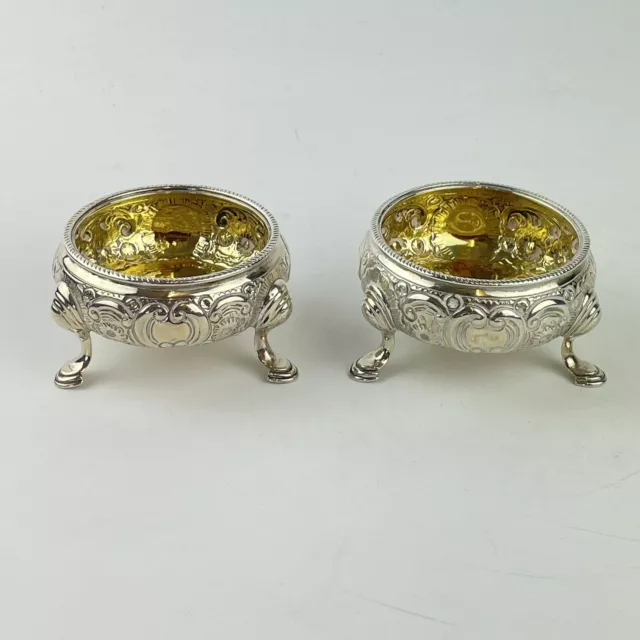 Antique Georgian Solid Silver Pair Of Salt Cellars David Hennell I 1737 8cm