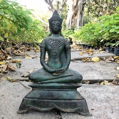 12" Ancient Buddhism Khmer Thailand Ayutthaya Buddha Statue Seated Meditate Pose