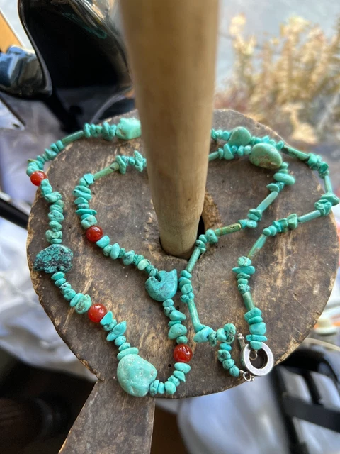 Collier Perles Navajo Turquoise & Onyx - Argent Fermoir - Fait Main USA