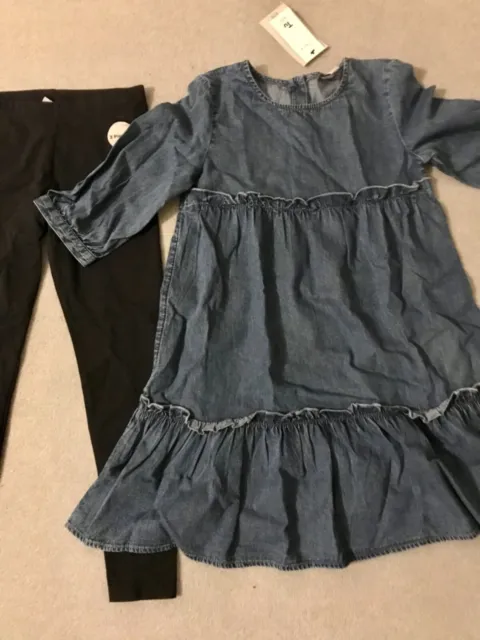 Bnwt Frilly Denim Dress Tunic And Leggings Set Outfit 8 Years From Tu