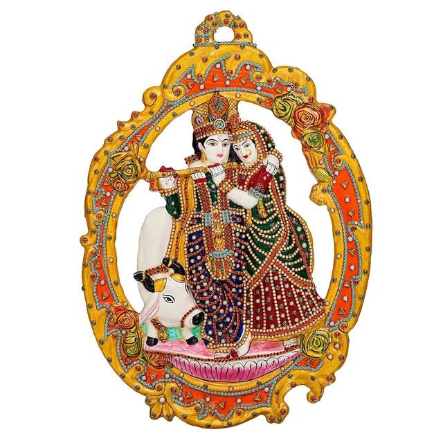 Decorazione Murale In Ottone Con Statua Di Uomo Seduto - Finitura Anticata - Indian Art