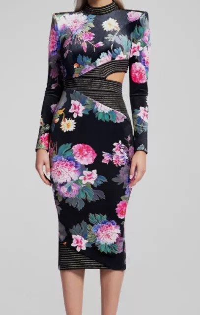 $658 Zhivago Womens Black Message To Love Cutout Floral Velvet Midi Dress Size 4
