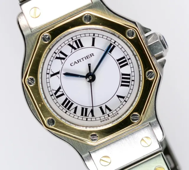 Cartier Uhr Santos Octagon 0907 Stahl / 18 Kt Gelbgold  Bicolor 23mm Damen