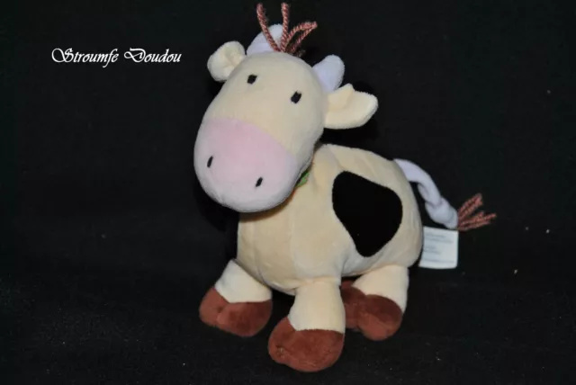 Peluche Doudou Vache OBAIBI OKAIDI Beige Noir Brun Rose  Bandana Vert TTBE