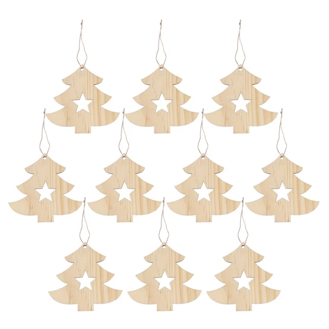 10 Pcs Wooden Cutouts Christmas Hanging Pendant Xmas Tree Baubles Decor Hollow