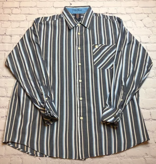 Phat Farm Mens Button Front Shirt Blue White Stripe Long Sleeve 100% Cotton L