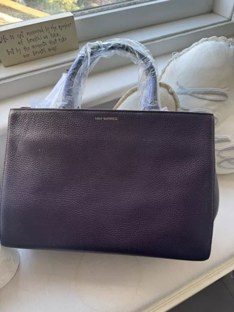 Lulu Guinness Large Amelia Bag Aubergine Grainy Leather BNWT