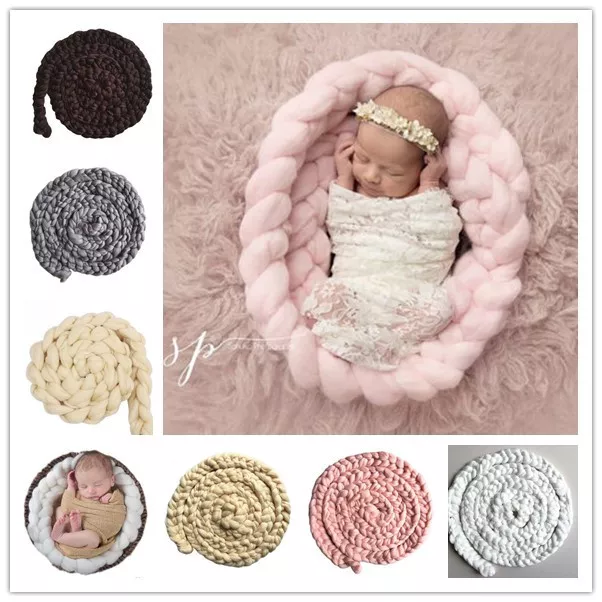 Handmade Braid Blanket Rug Baby Newborn Basket Stuffer Backdrop Photo Prop