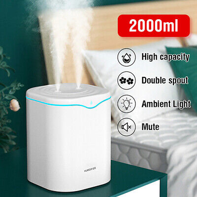 2000ML USB Air Humidifier Double Spray Port Essential Oil Aromatherapy Diffuser