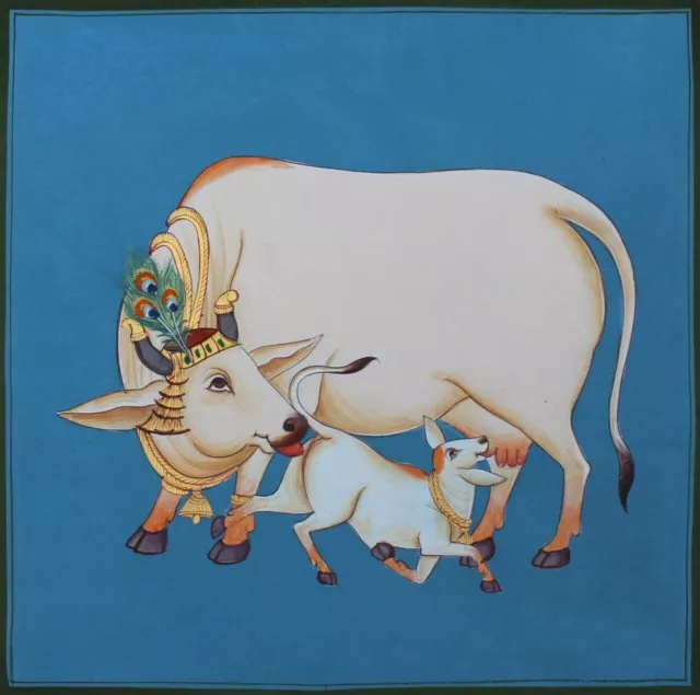 Trabajo manual de vaca juego de 2 hermosas obras de arte indias decoración...