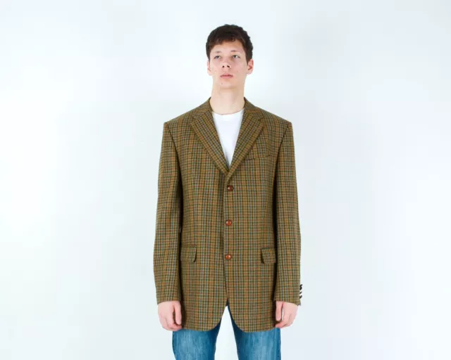 BARBOUR Men UK 46L US Blazer XL Pure New Wool Tweed Check Jacket EU 56L Coat VTG