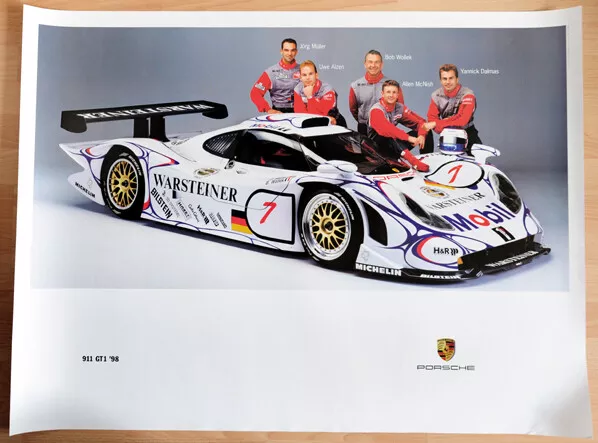 orginal Porsche Plakat Renn Poster "Porsche 911 GT1" 1998 Porsche Team Sieger