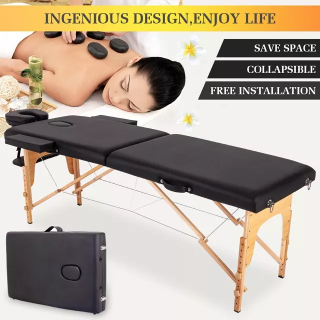 Portable Wooden Massage Table Fold Beauty Therapy Bed Chair Waxing Black Purple