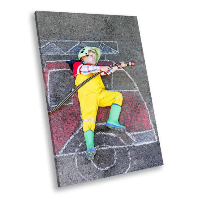 Portrait Modern Canvas Art Picture Print  Yellow Red Fire Truck Fireman Boy