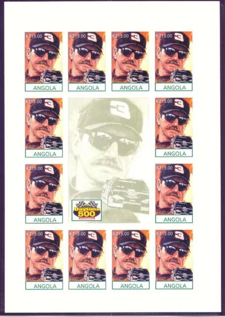 ANGOLA 1998 15 Kz. DALE EARNHARDT, Daytona 500 Winner superb U/M MS IMPERFORATED