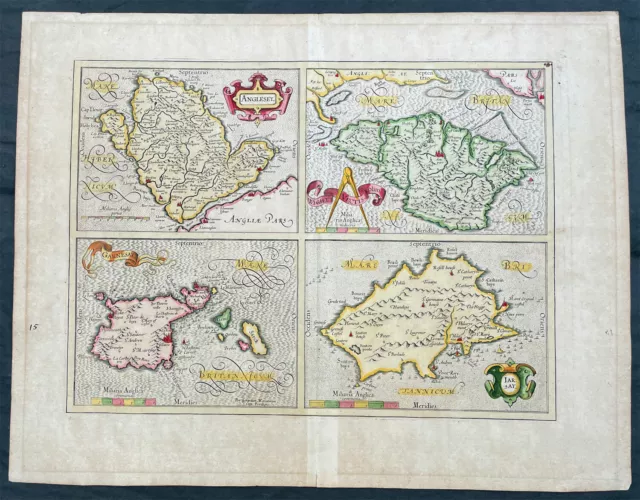 1606 Gerard Mercator Antique Map British Islands Anglesey, Wight Guernsey Jersey