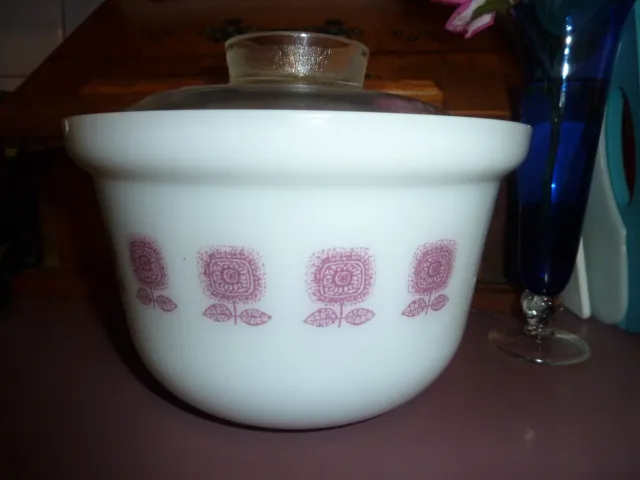 RETRO Crown Ovenware Opal Pyrex Spanish PINK Sunflower BAKing Casserole Dish VGC