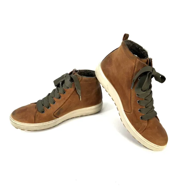 ECCO Soft 7 Tred Gore-Tex High Top Zip Up Sneaker Brown Boots Womens 8 / 39 EU