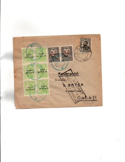 Romania 1918 POSTAGE DUE & POSTAL TAX overprints Galati to Bujor  9/2