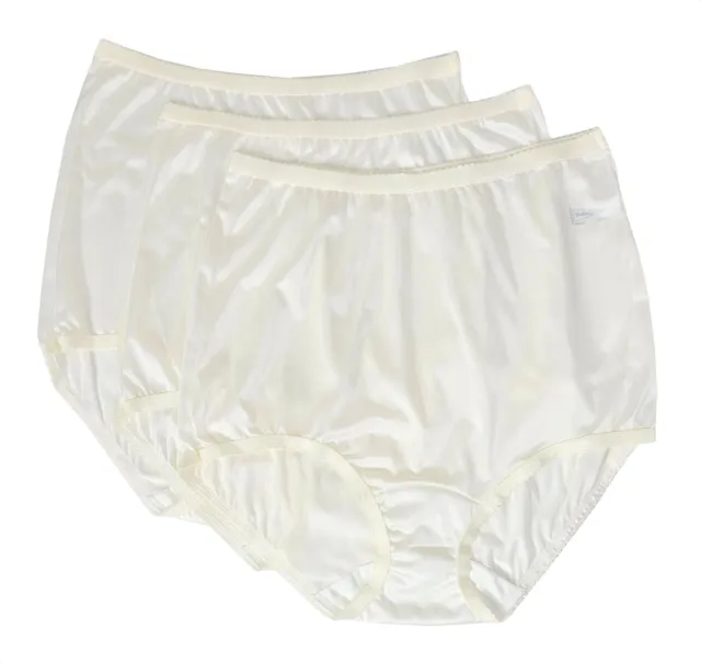 Shadowline Panty Womens Silky Nylon Granny Underwear High Waist Brief Ivory 3 Pk