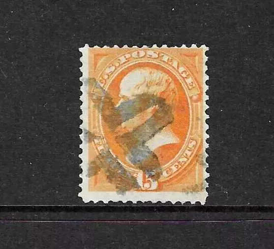 US Scott #163 Webster 15 cent, used, yellow orange, F, fancy cancel, nice stamp!