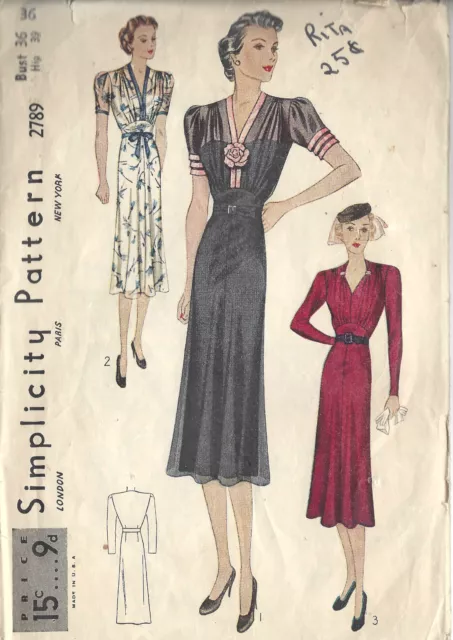 1939 Vintage Sewing Pattern B36 DRESS (1432)