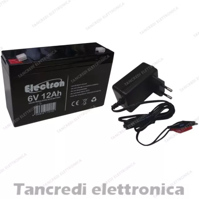 BATTERIA AL PIOMBO 6V 12AH CON CARICA BATTERIE AL PIOMBO 6V 900mAh 1000mah