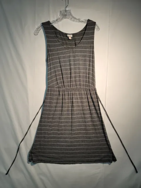Merona Gray Striped Scoop Neck Spandex Stretch Tie Waist Tank Dress Womens Small