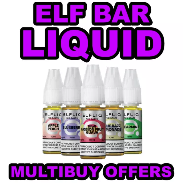 ELF BAR LIQUID NIC SALT 10ml 5mg 10mg 20mg Vape Juice 27 Flavours ELF LIQ ELFLIQ