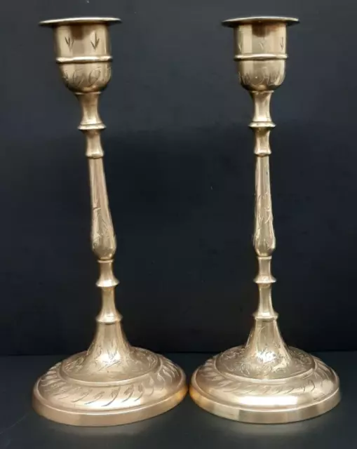 Pair Of Vintage Brass Decorated Candle Stick Holders- Made In India