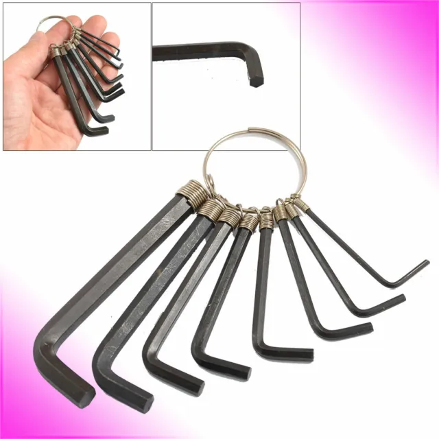 8 Pieces Hexagonal Hex Key Wrench Spanners Set w Key Ring