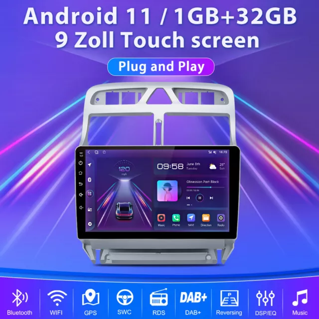 9'' Android12.0 Autoradio Pour peugeot 307 2002-13 GPS Navi WIFI BT DAB 1+32G FM 2