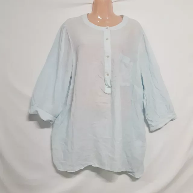 Old Navy Women Popover Top Blouse Shirt Size 3X Light Blue Cotton 3/4 Sleeve