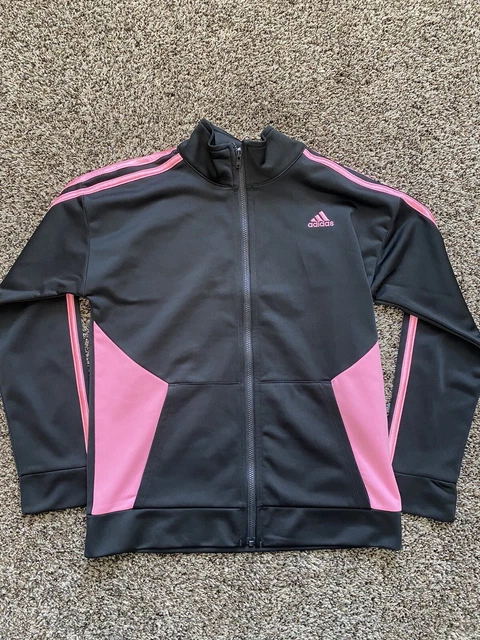 adidas girls black long sleeve full zip up track jacket size medium