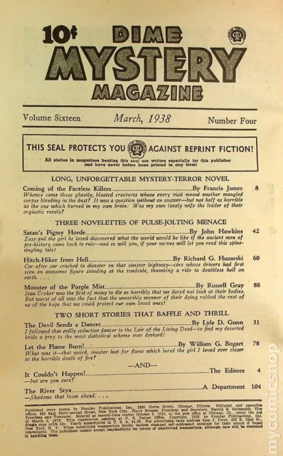 Dime Mystery Magazine Pulp Mar 1938 Vol. 16 #4 GD 3