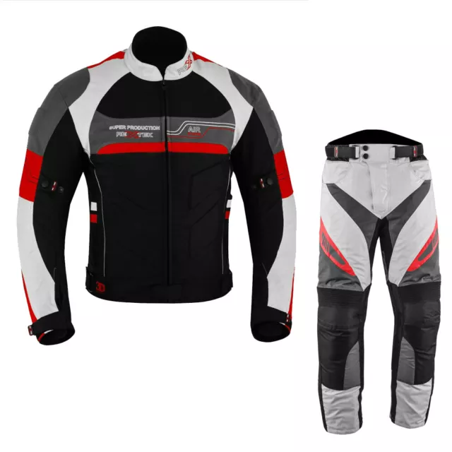 Mens Motorcycle Armoured Textile Armour Waterproof Motorbike Suit Two Piece Red