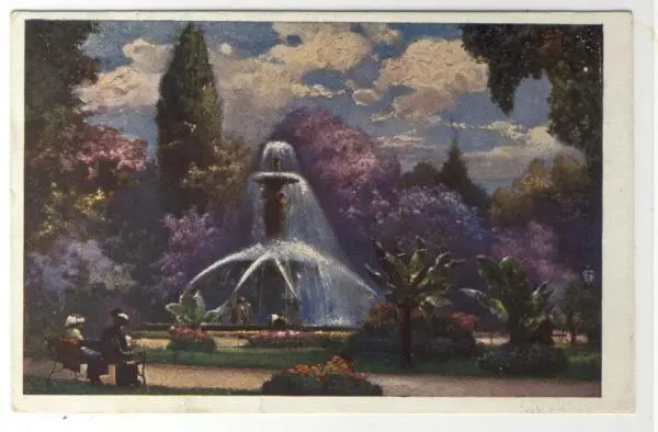 AK Graz, Springbrunnen im Stadtpark, Künstlerkarte 1925