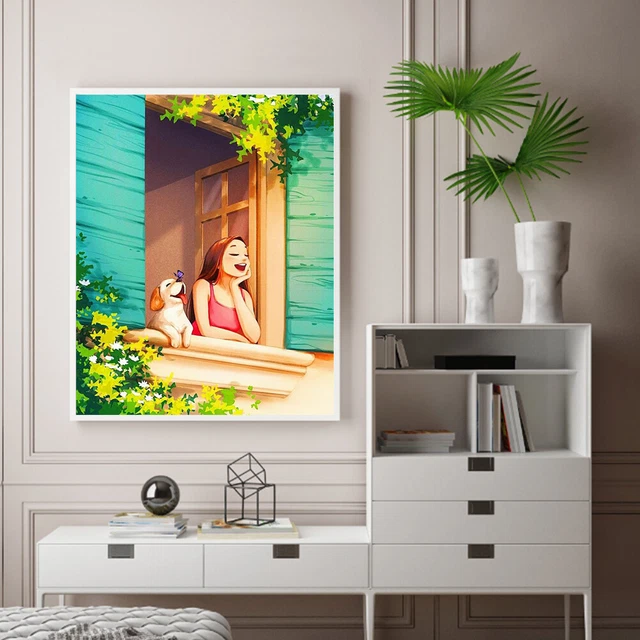 Kit de pintura al óleo por números para niña soleada perro hágalo usted mismo pintura acrílica sobre lienzo imagen